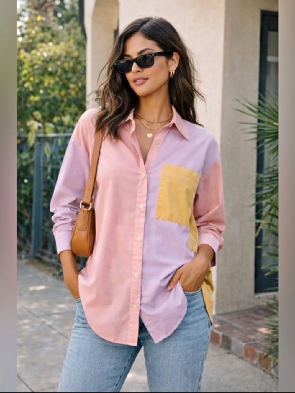 Abercrombie & Fitch Oversized Poplin Pastel Colorblock Button Up Shirt Small